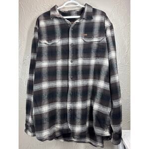 Orvis Heavyweight Flannel Plaid Shacket Shirt‎ Jacket Brown Mens Size XXL